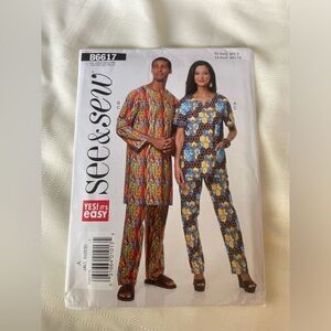 NEW Uncut Butterick Sewing Pattern 6617 Mens and Womens Tunics, Pants Unisex